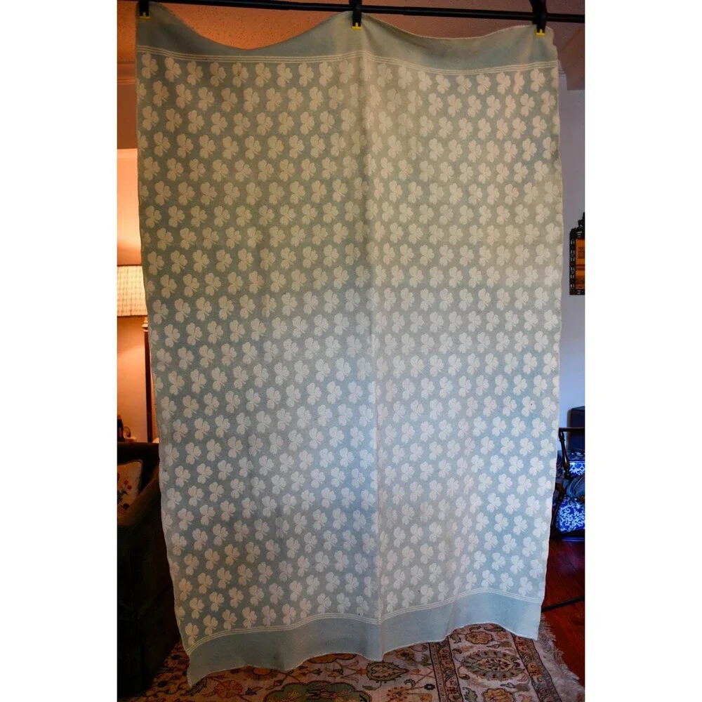 Antique Wool Camp Blanket: Double-Sided Shamrock Jacquard Weave Eleanor Stokes
